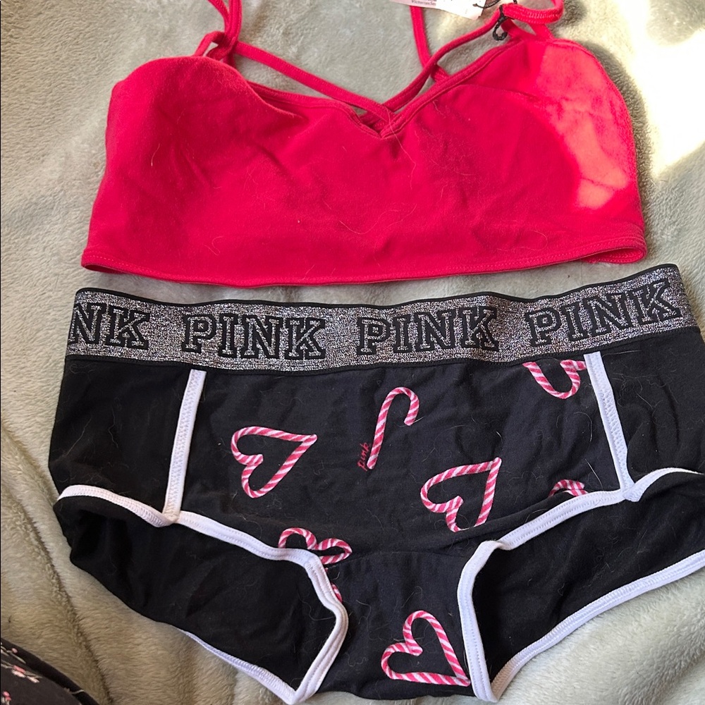 Victoria's Secret Red Bralette and Black Holiday Boyshorts